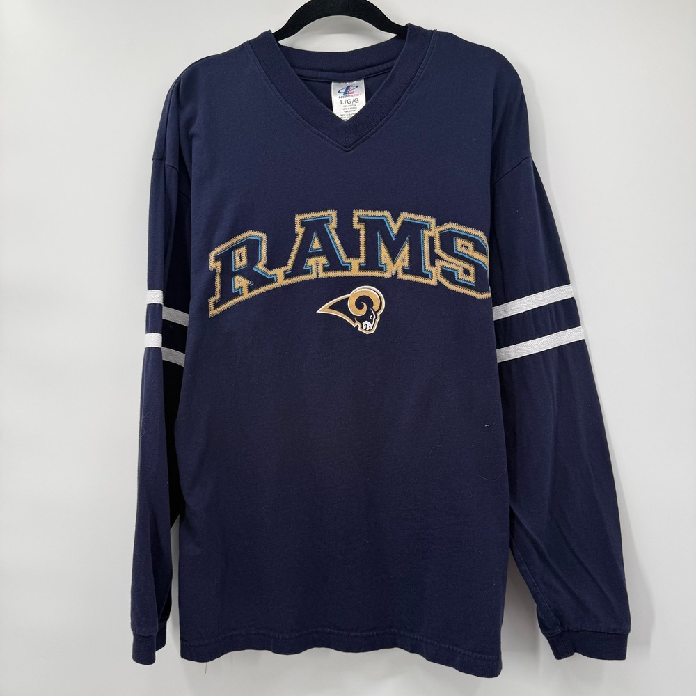 Logo Athletic Mens Large Long Sleeve Shirt Navy St. Louis Rams V-Neck Vintage